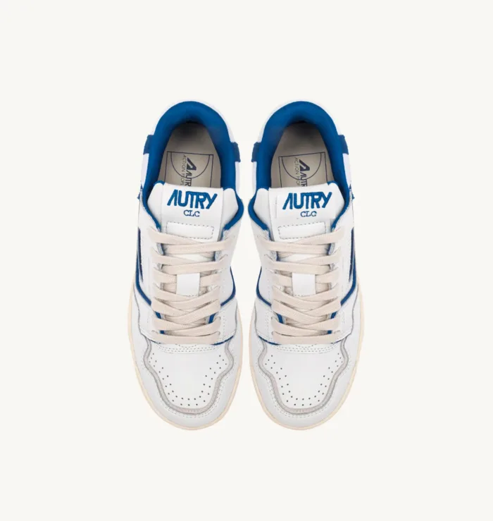 Sneaker Uomo Autry CLC Low in Pelle Bianca con dettagli Blu Elettrico art. ROLM MM06, foto 3 di 6