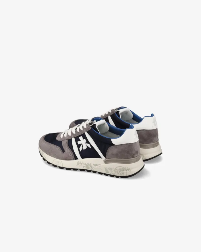 Sneakers Premiata Uomo In Camoscio Grigio e Dettagli Blu art. Lander 7203, foto 3 di 3