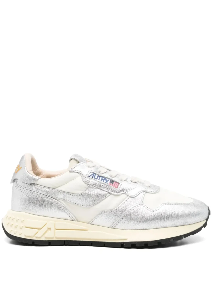 Sneakers Autry Reelwind Donna In Pelle Argento con Dettagli Bianchi art. WWLW AN01, foto 1 di 3