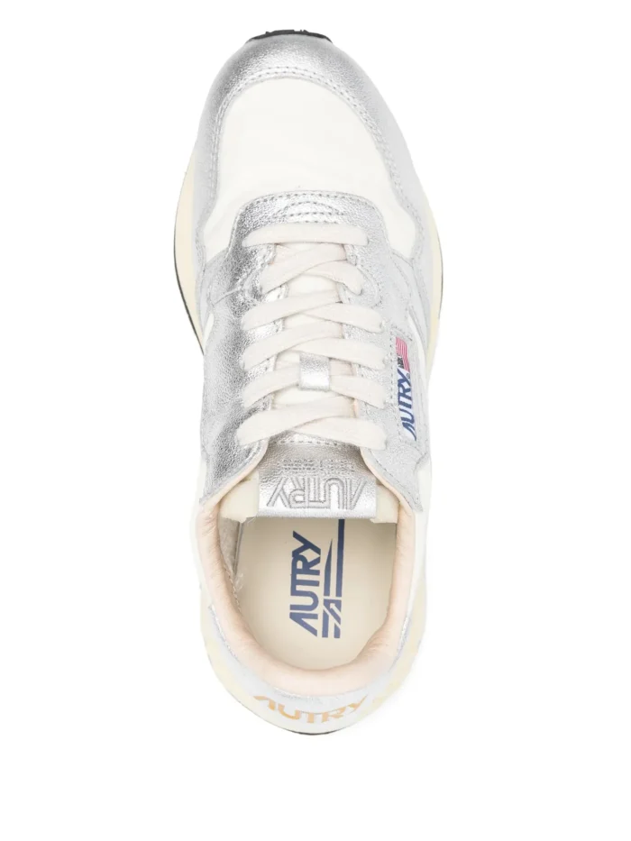 Sneakers Autry Reelwind Donna In Pelle Argento con Dettagli Bianchi art. WWLW AN01, foto 3 di 3