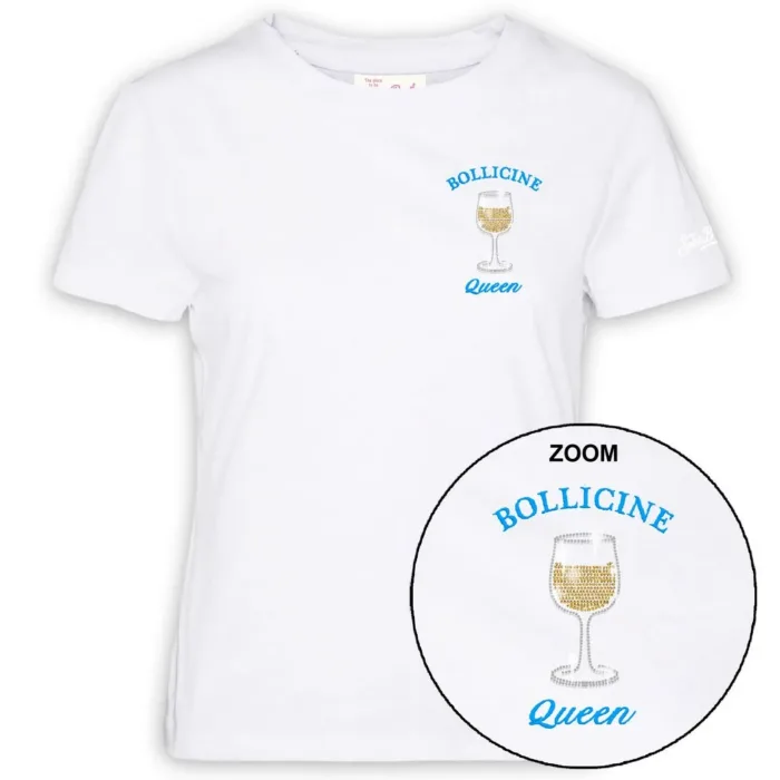 T-Shirt Donna Mc2 Saint Barth Bianca art. Emilie Bollicine Queen 01n Strass Emb, foto 1 di 1
