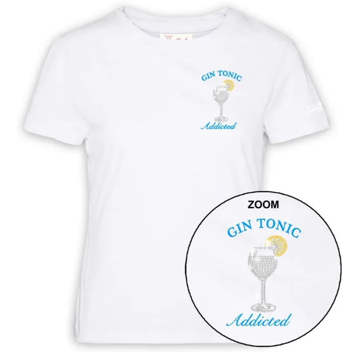 T-Shirt Donna Mc2 Saint Barth Bianca art. Emilie Gin Tonic Addicted 01n Strass Emb, foto 1 di 1