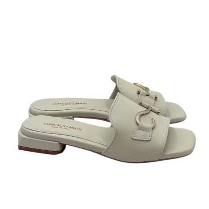 Ciabatta Lorenzo Mari in Vitello Avorio Accessorio Argento Tacco 3 cm art. Samu 33
