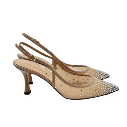 Slingback Ninalilou in Nappa Nude con Dettaglio Rete Gioiello art. 351228M7 Nappa Sheel