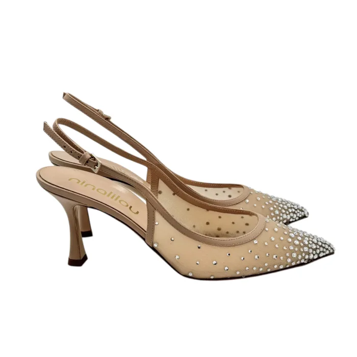 Slingback Ninalilou in Nappa Nude con Dettaglio Rete Gioiello art. 351228M7 Nappa Sheel, foto 1 di 5