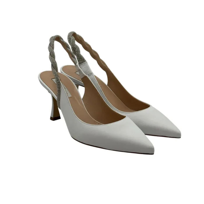 Slingback Gioiello Ninalilou cinturino Swarowski Nappa Bianco, tacco 7 cm cod 321232M7 art. MYA 755, foto 2 di 6
