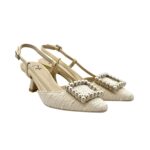 Slingback Roberto Festa in Tessuto Tweed Avorio Con Accessorio Gioiello , Tacco 7 cm art. STEFI - immagine 2