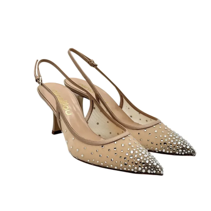 Slingback Ninalilou in Nappa Nude con Dettaglio Rete Gioiello art. 351228M7 Nappa Sheel, foto 2 di 5