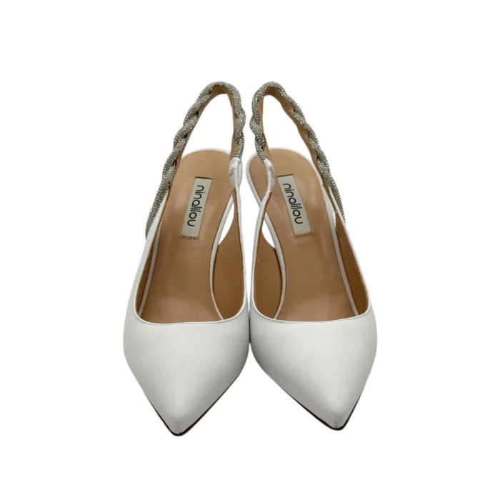 Slingback Gioiello Ninalilou cinturino Swarowski Nappa Bianco, tacco 9 cm cod 321216M9 art. MYA 952 C, foto 5 di 6