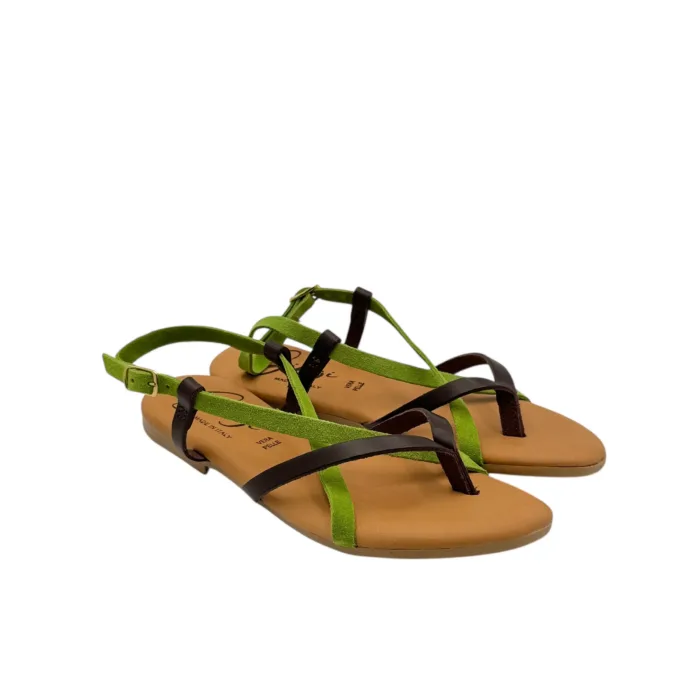 Sandalo Gingi in Pelle Testa di Moro e Verde, Tacco 2 cm art. 3952, foto 5 di 6