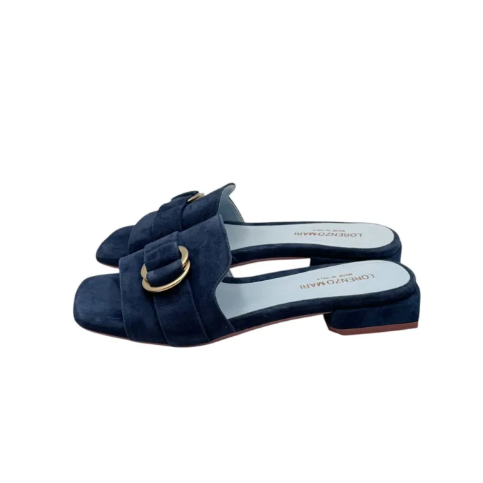 Ciabatta Lorenzo Mari in Camoscio Blu Accessorio Oro Tacco 3 cm art. Samu 37, foto 5 di 6