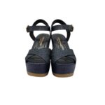 Sandali con zeppa in rafia Lorenzo Mari in nappa Blu,plateau 4 cm zeppa 8 cm art. NANCY 02 - immagine 3