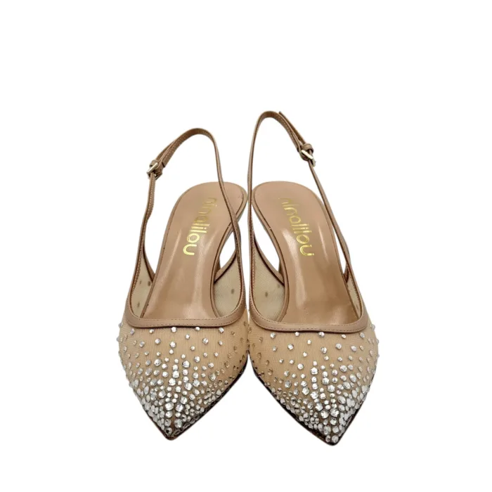 Slingback Ninalilou in Nappa Nude con Dettaglio Rete Gioiello art. 351228M7 Nappa Sheel, foto 3 di 5