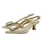 Slingback Roberto Festa in Tessuto Tweed Avorio Con Accessorio Gioiello , Tacco 7 cm art. STEFI - immagine 4