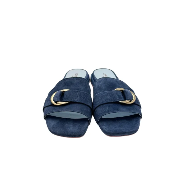 Ciabatta Lorenzo Mari in Camoscio Blu Accessorio Oro Tacco 3 cm art. Samu 37, foto 3 di 6