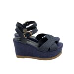 Sandali con zeppa in rafia Lorenzo Mari in nappa Blu,plateau 4 cm zeppa 8 cm art. NANCY 02