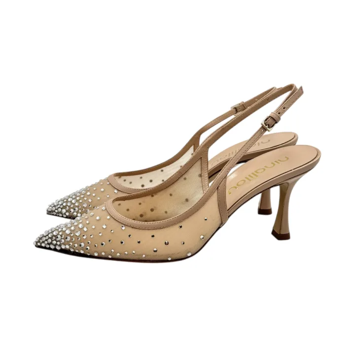 Slingback Ninalilou in Nappa Nude con Dettaglio Rete Gioiello art. 351228M7 Nappa Sheel, foto 4 di 5