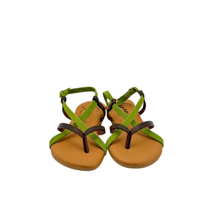 Sandalo Gingi in Pelle Testa di Moro e Verde, Tacco 2 cm art. 3952, foto 4 di 6