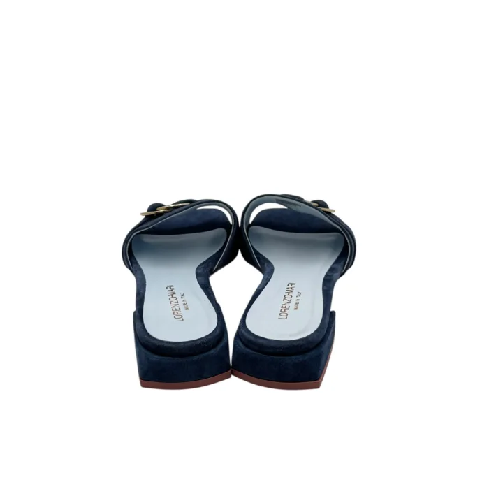 Ciabatta Lorenzo Mari in Camoscio Blu Accessorio Oro Tacco 3 cm art. Samu 37, foto 6 di 6