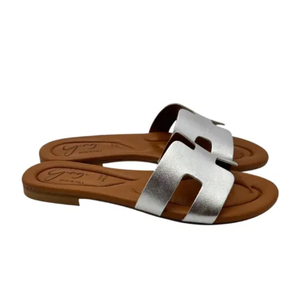 Ciabatta Gingi in Nappa Laminata Argento, Tacco 2 cm art. 3557