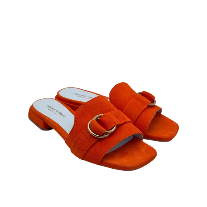 Ciabatta Lorenzo Mari in Camoscio Arancio Accessorio Oro Tacco 3 cm art. Samu 37, foto 2 di 6