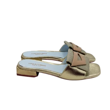 Ciabatta Lorenzo Mari in Vitello Oro e Glitter Accessorio Nude Tacco 3 cm art. Samu 50