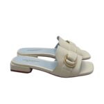 Ciabatta Lorenzo Mari in Nappa Bianca Accessorio Oro Tacco 3 cm art. Samu 37