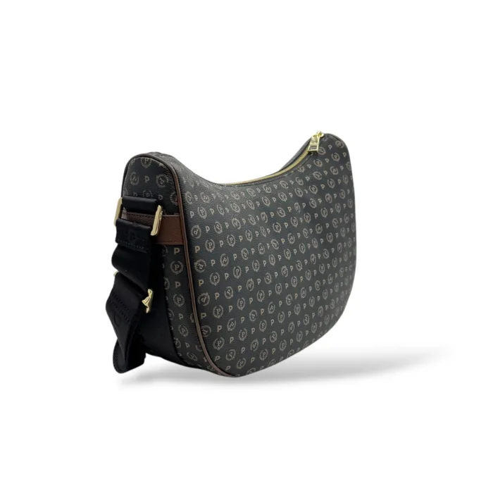 Borsa A Spalla Pollini Heritage in Pelle Nera con Dettagli Marroni art. TE8536PP0MQ1100D, foto 2 di 4