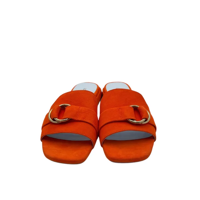 Ciabatta Lorenzo Mari in Camoscio Arancio Accessorio Oro Tacco 3 cm art. Samu 37, foto 3 di 6