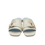 Ciabatta Lorenzo Mari in Nappa Bianca Accessorio Oro Tacco 3 cm art. Samu 37 - immagine 3