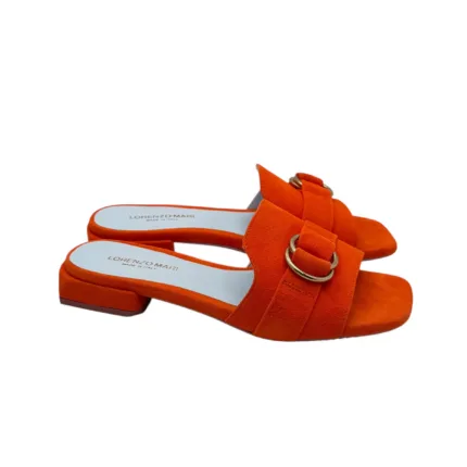 Ciabatta Lorenzo Mari in Camoscio Arancio Accessorio Oro Tacco 3 cm art. Samu 37