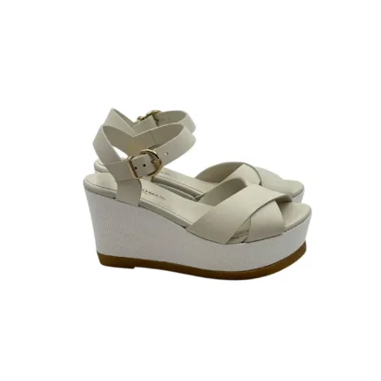 Sandali con zeppa in rafia Lorenzo Mari in nappa Bianca,plateau 4 cm zeppa 8 cm art. NANCY 02