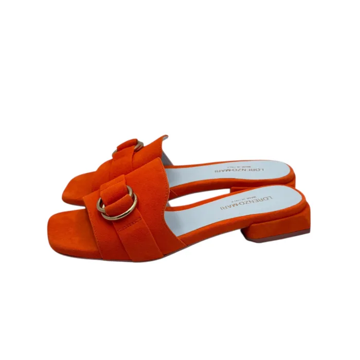 Ciabatta Lorenzo Mari in Camoscio Arancio Accessorio Oro Tacco 3 cm art. Samu 37, foto 5 di 6