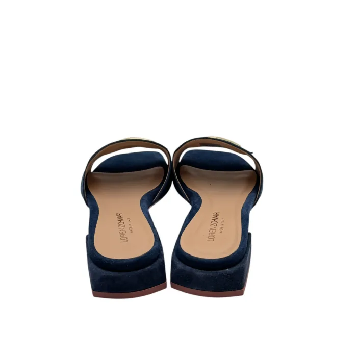 Ciabatta Lorenzo Mari in Camoscio Blu Accessorio Oro Tacco 3 cm art. Samu 32, foto 5 di 5