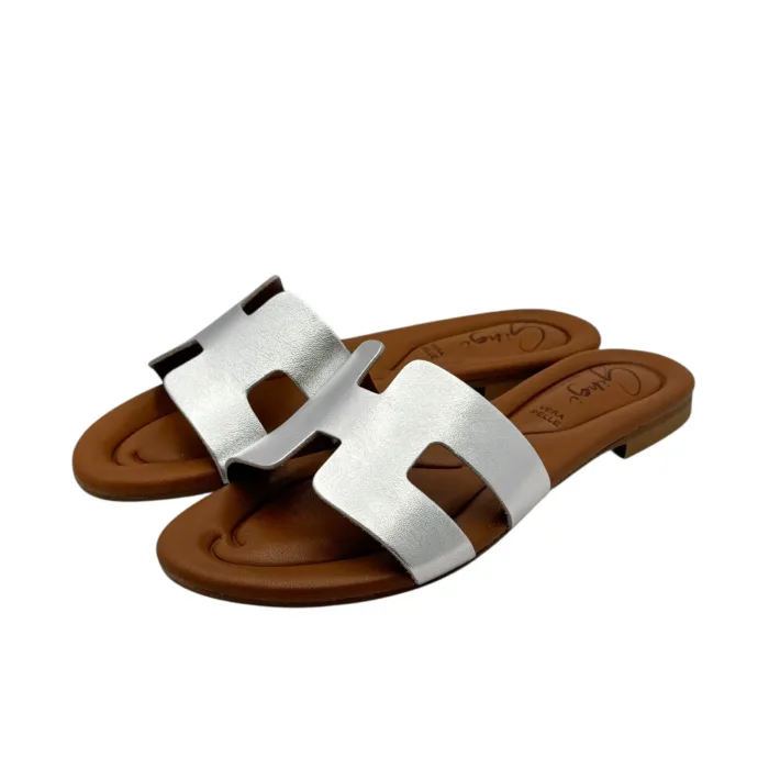 Ciabatta Gingi in Nappa Laminata Argento, Tacco 2 cm art. 3557, foto 4 di 5