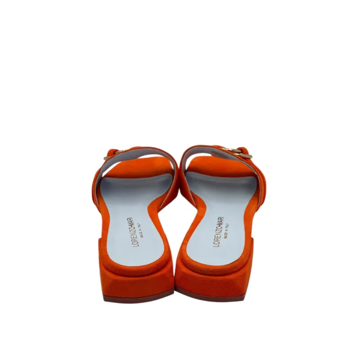 Ciabatta Lorenzo Mari in Camoscio Arancio Accessorio Oro Tacco 3 cm art. Samu 37, foto 6 di 6