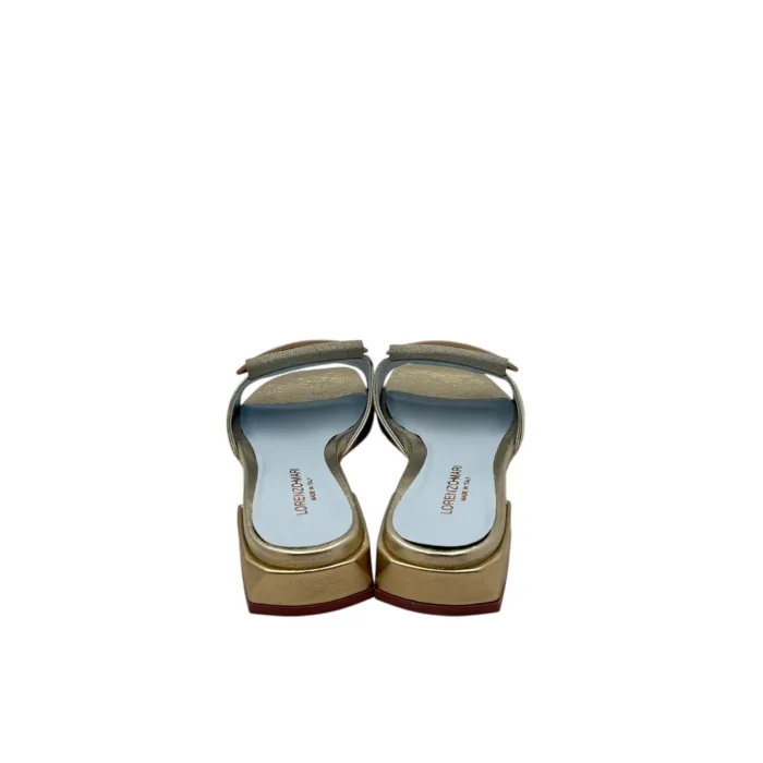Ciabatta Lorenzo Mari in Vitello Oro e Glitter Accessorio Nude Tacco 3 cm art. Samu 50, foto 6 di 6