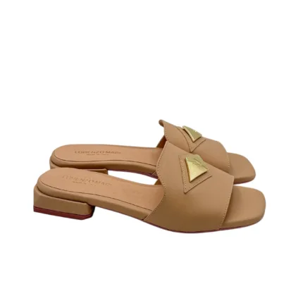 Ciabatta Lorenzo Mari in Vitello Nude Accessorio Oro Tacco 3 cm art. Samu 32