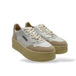 Sneakers Autry Medalist  Donna Platform in pelle e camoscio Bianca con Spoiler Cuoio art. PTLW LS02 - immagine 2