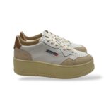 Sneakers Autry Medalist  Donna Platform in pelle e camoscio Bianca con Spoiler Cuoio art. PTLW LS02