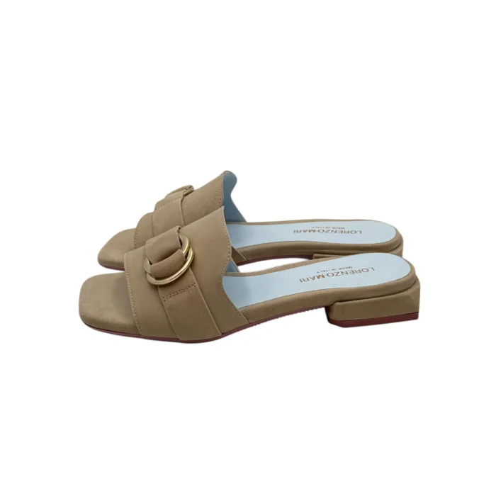 Ciabatta Lorenzo Mari in Camoscio Beige Accessorio Oro Tacco 3 cm art. Samu 37, foto 4 di 5