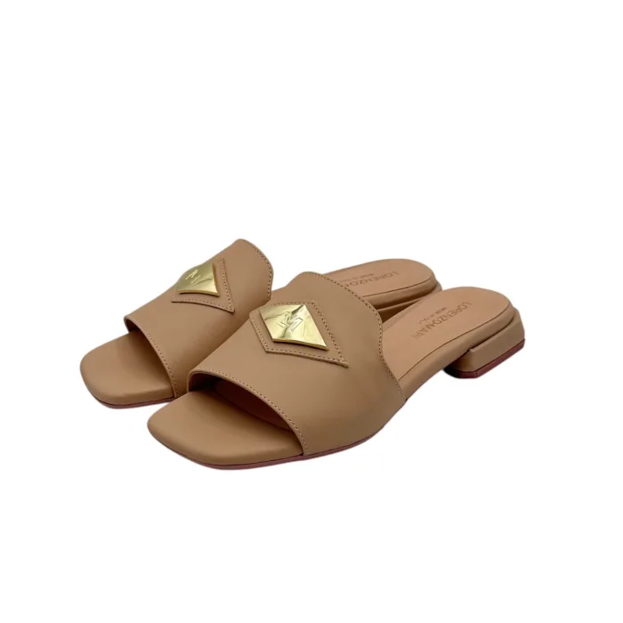 Ciabatta Lorenzo Mari in Vitello Nude Accessorio Oro Tacco 3 cm art. Samu 32, foto 4 di 6