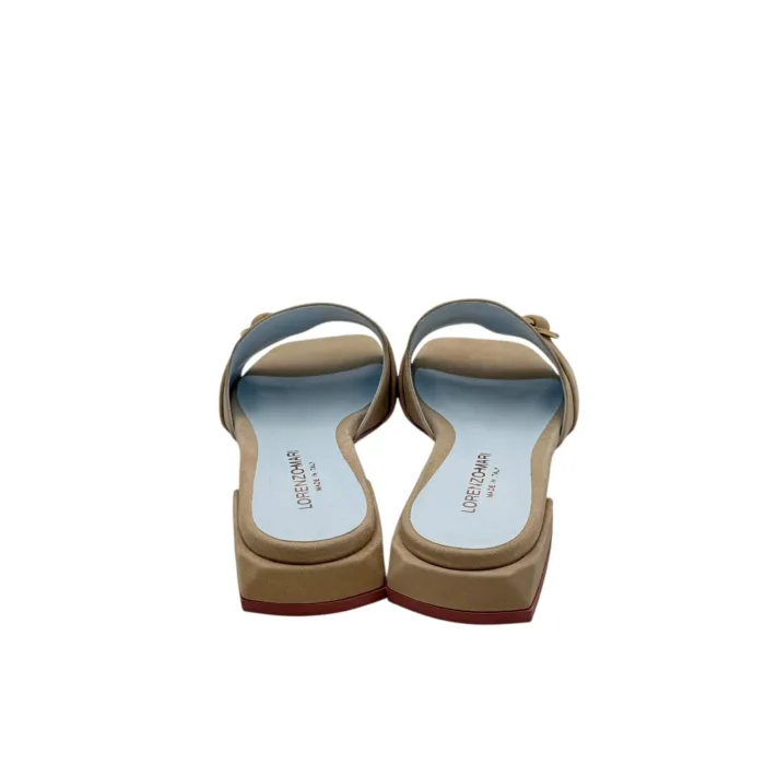 Ciabatta Lorenzo Mari in Camoscio Beige Accessorio Oro Tacco 3 cm art. Samu 37, foto 5 di 5