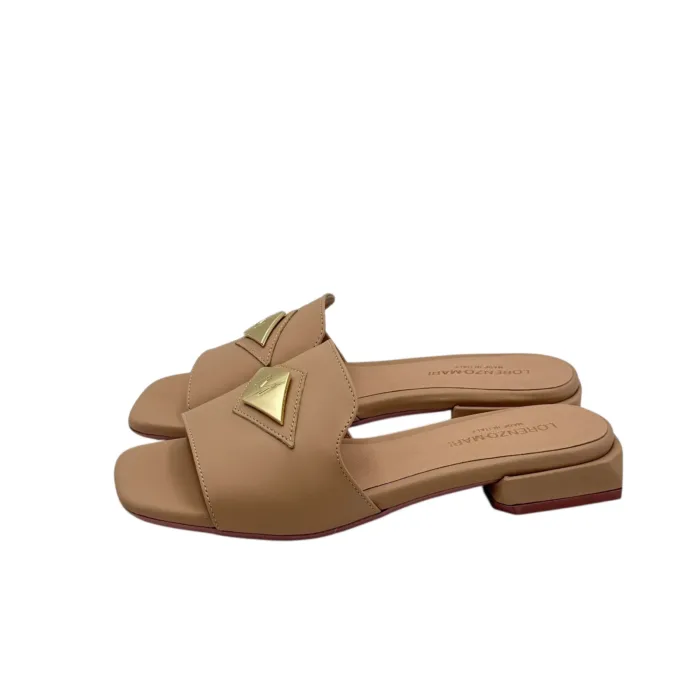 Ciabatta Lorenzo Mari in Vitello Nude Accessorio Oro Tacco 3 cm art. Samu 32, foto 5 di 6