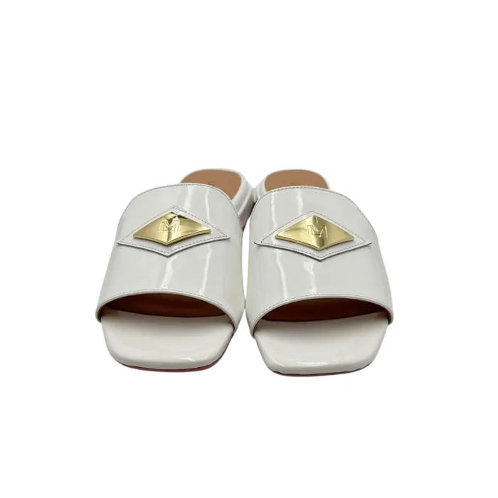 Ciabatta Lorenzo Mari in Vernice Bianca Accessorio Oro Tacco 3 cm art. Samu 32, foto 4 di 5