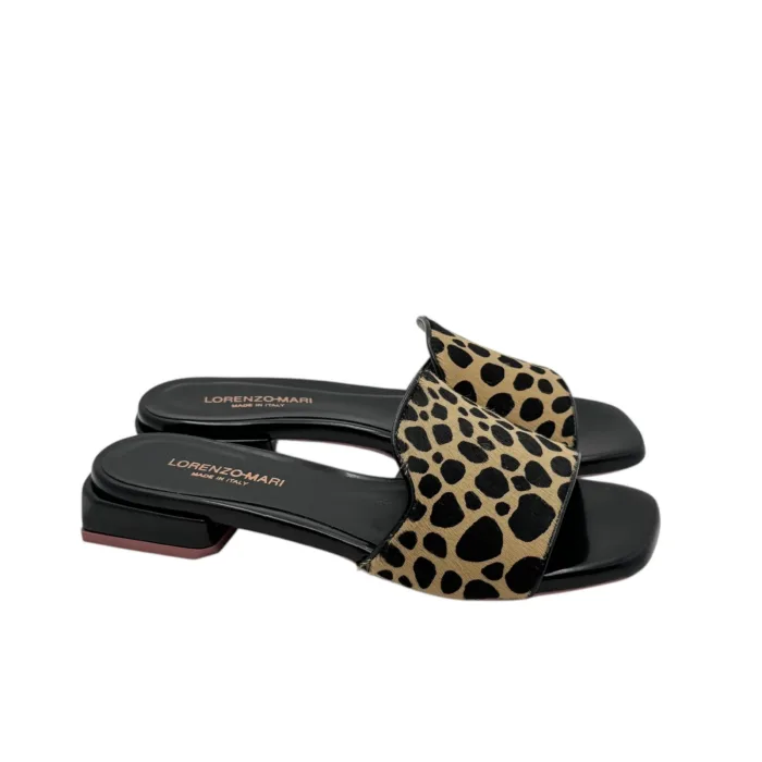 Ciabatta Lorenzo Mari in Cavallino Beige e Vitello Nero Tacco 3 cm art. Samu 20, foto 1 di 6