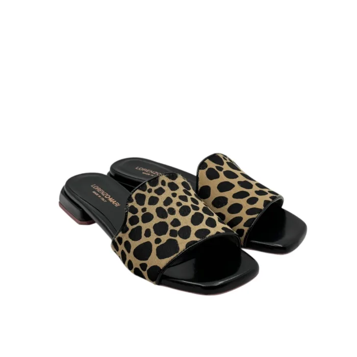 Ciabatta Lorenzo Mari in Cavallino Beige e Vitello Nero Tacco 3 cm art. Samu 20, foto 2 di 6