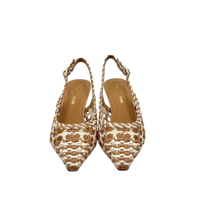 Slingback Bruno Premi in Nappa Intrecciata Biege e Avorio Tacco 7 cm art. BL0411X Intrecco Bicolore, foto 3 di 7