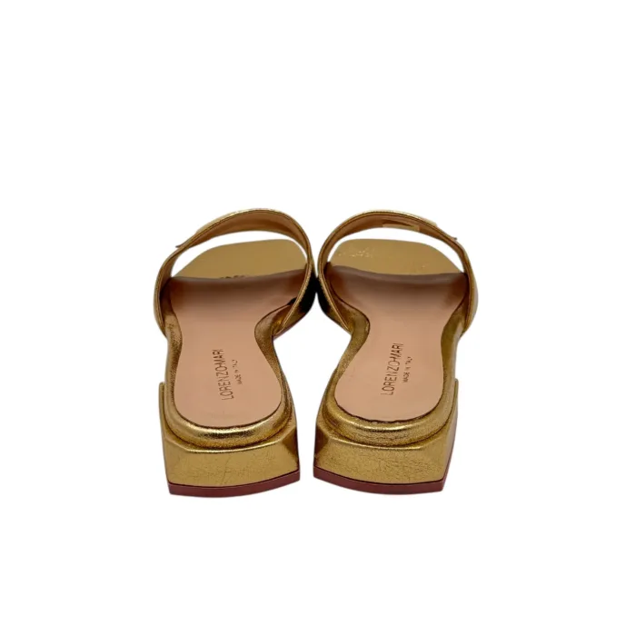 Ciabatta Lorenzo Mari in Nappa Oro Accessorio Oro Tacco 3 cm art. Samu 32, foto 4 di 5