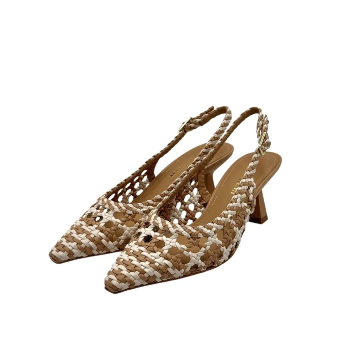 Slingback Bruno Premi in Nappa Intrecciata Biege e Avorio Tacco 7 cm art. BL0411X Intrecco Bicolore, foto 4 di 7